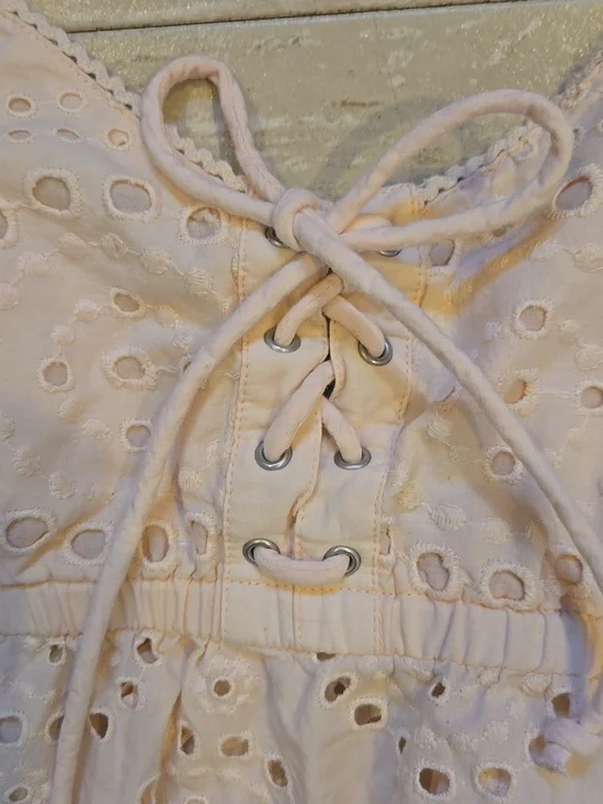 Aerie Blush Pink Eyelet Lace-Up Festival Crop Top - Picture 2 of 8